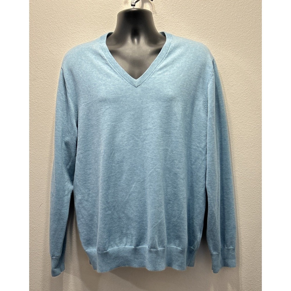 Brooks Brothers Sweater Mens XL  Light Blue‎ Supima Cotton V-Neck Pullover